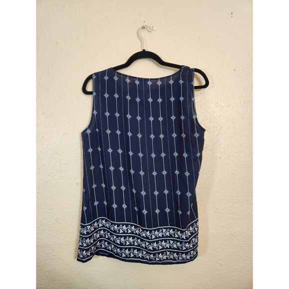 Loft Outlet Women's Navy Blue Geometric Plated Round Neck Sleeveless Blouse M - Picture 2 of 6